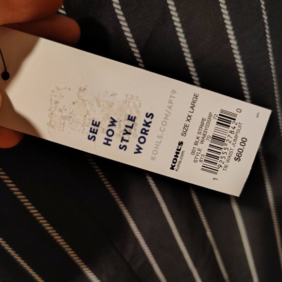 APT. 9 Tie Waist Jumpsuit Size XXL NWT Black and White Striped Sleeveless - Picture 6 of 10